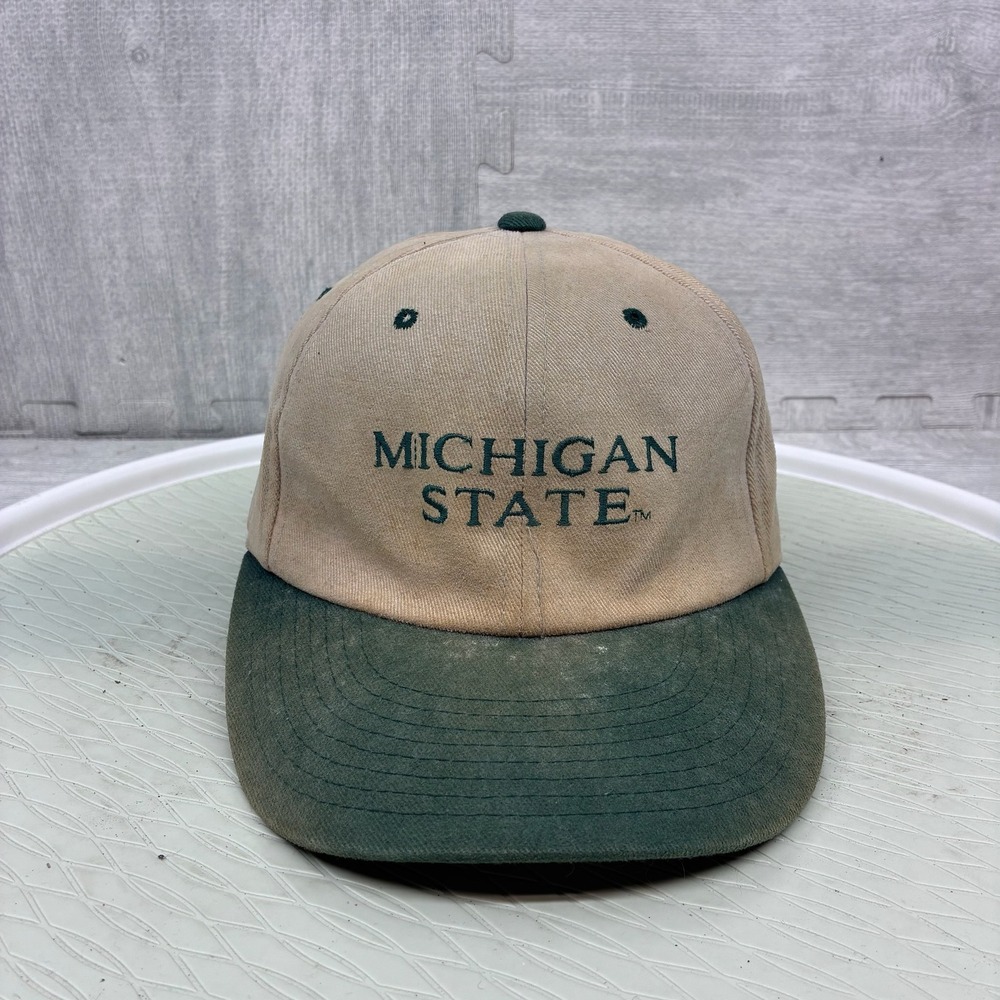 Vintage Champion Michigan State Spartans Hat Mens Tan Green Cotton Strapback